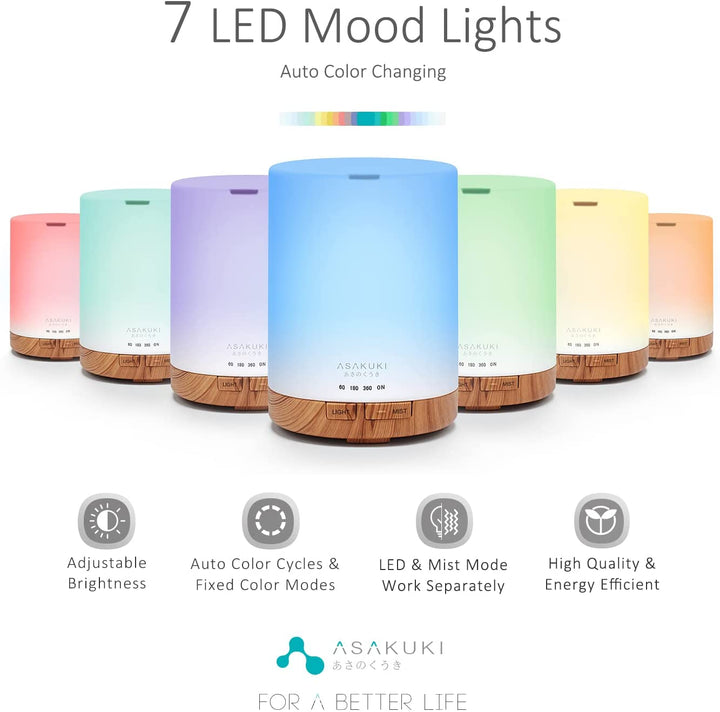 300ml Premium Essential Oil Diffuser - 5-in-1 Ultrasonic Humidifier with Remote Control & 7 LED Lights