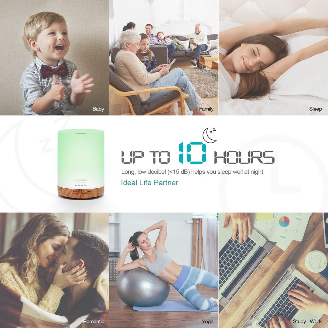 300ml Premium Essential Oil Diffuser - 5-in-1 Ultrasonic Humidifier with Remote Control & 7 LED Lights