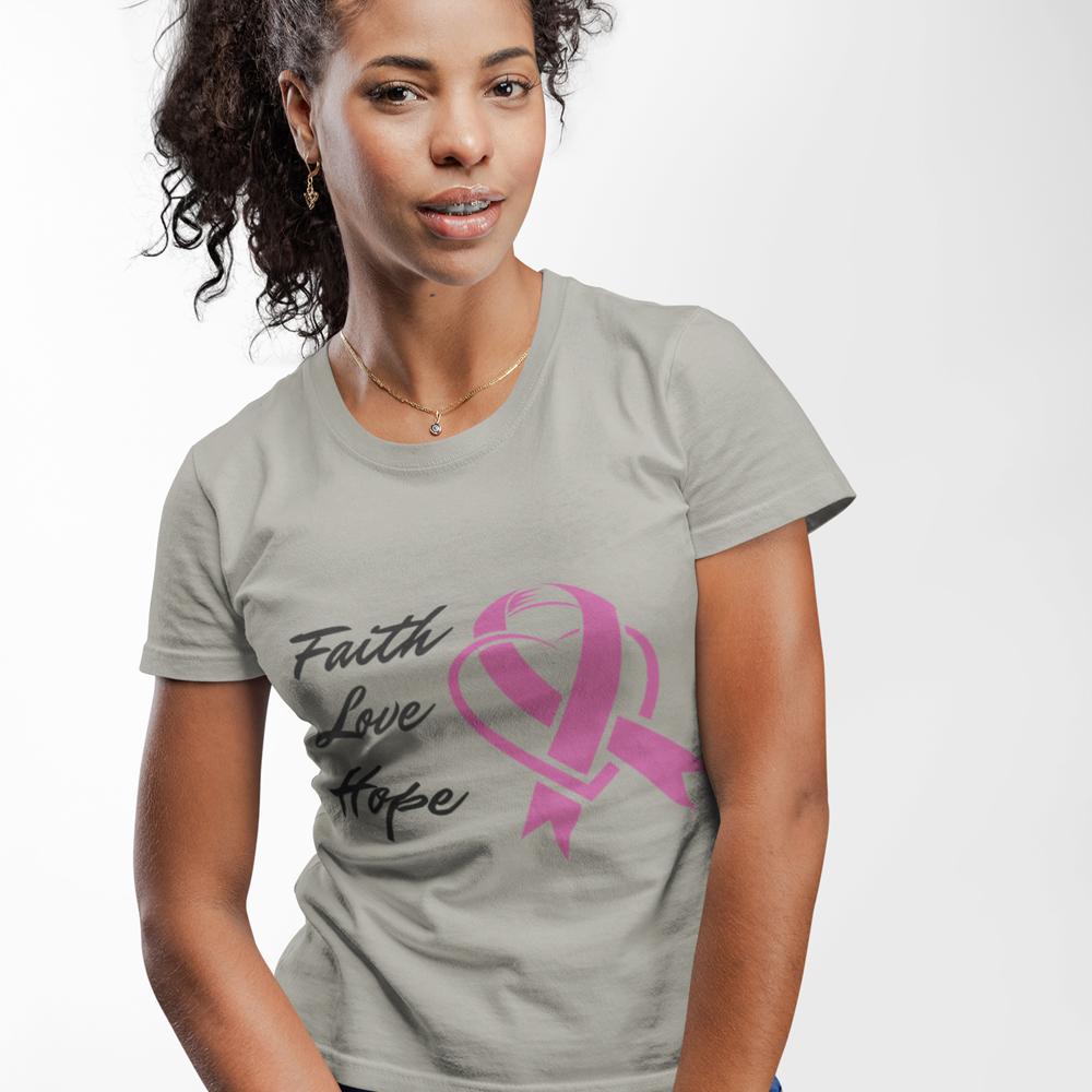 Faith Love Hope Pink Ribbon Theme T-Shirt.