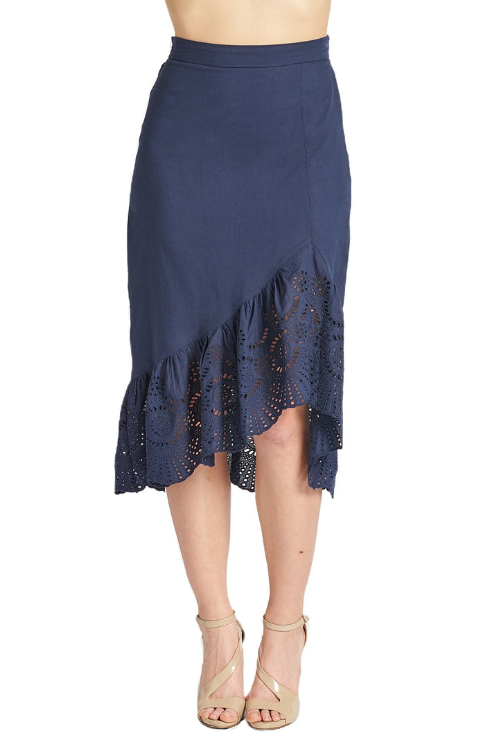 Aster Skirt Cotton eyelet asymmetric hi-lo skirt.