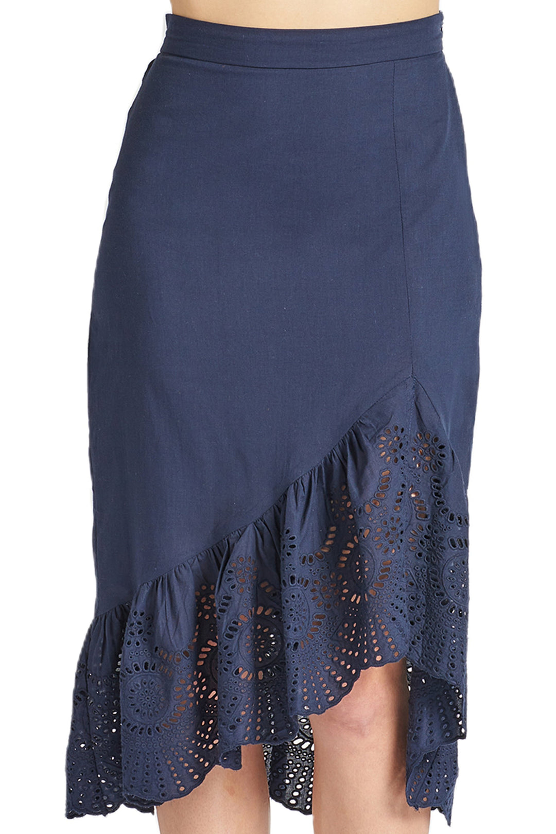 Aster Skirt Cotton eyelet asymmetric hi-lo skirt.