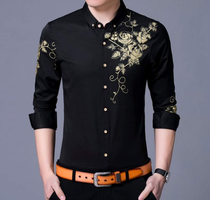 Men's Slim Fit Long Sleeve Floral Shirt.