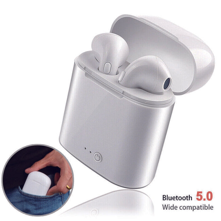 i7 TWS Wireless Earpiece Bluetooth 5.0 - White Color.