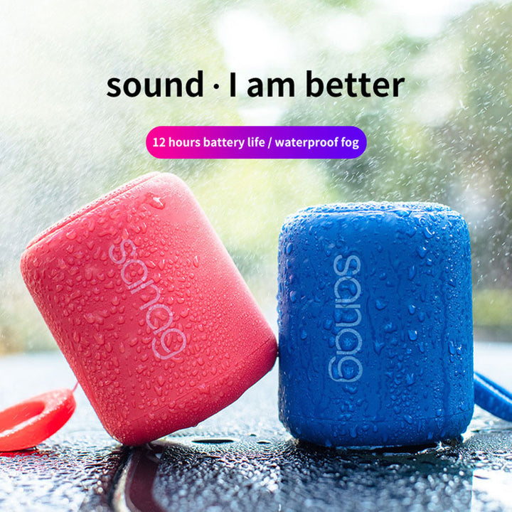 Mini portable wireless Bluetooth stereo speakers.