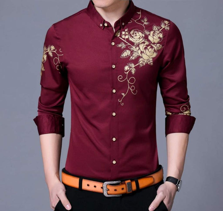 Men's Slim Fit Long Sleeve Floral Shirt.