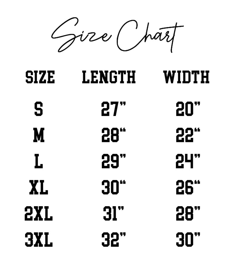 Faith Sweatshirt Size Chart.