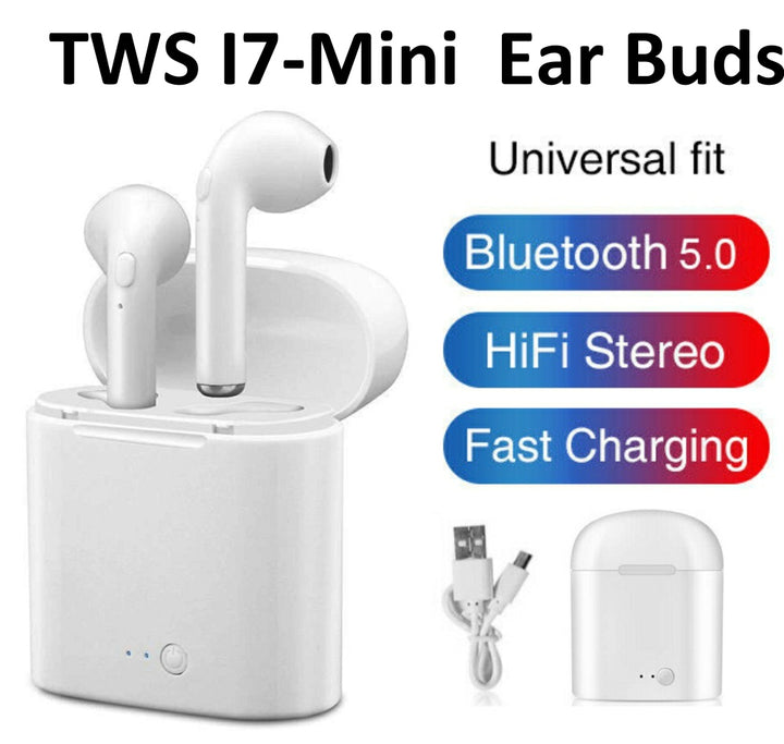 i7 TWS Wireless Earpiece Bluetooth 5.0 - White Color.