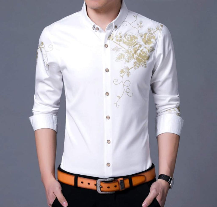 Men's Slim Fit Long Sleeve Floral Shirt.