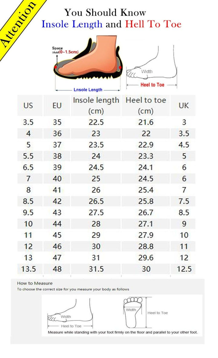 Men Fashion Autumn Shoes Size Chart.