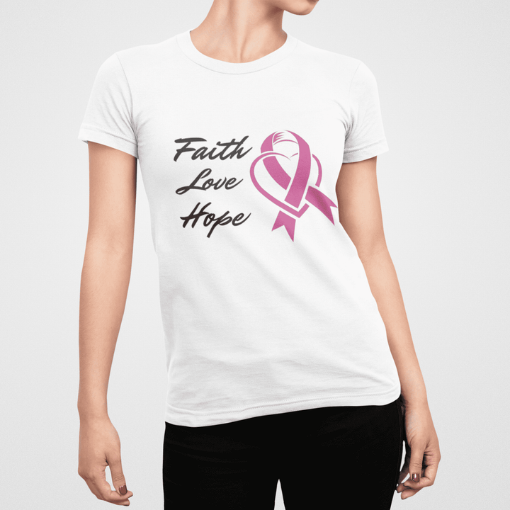 Faith Love Hope Pink Ribbon Theme T-Shirt.